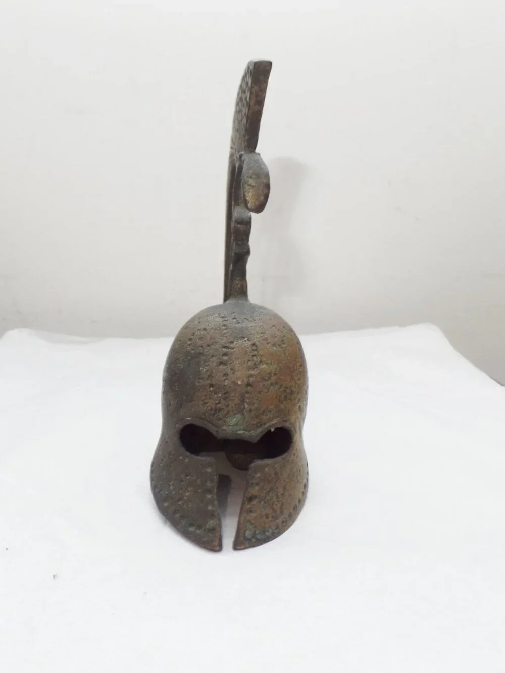 Vintage 5”  Greek Bronze Helmet w/ Patina Spartan Desk Bell